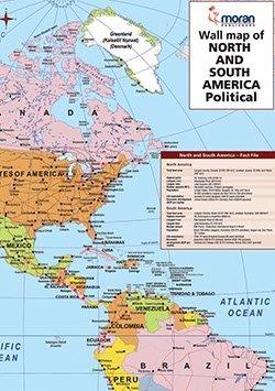 MORAN WALL MAP - AMERICA PHYSICAL AND POLITICAL