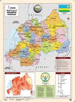 MORAN WALL MAP - RWANDA PHYSICAL AND POLITICAL
